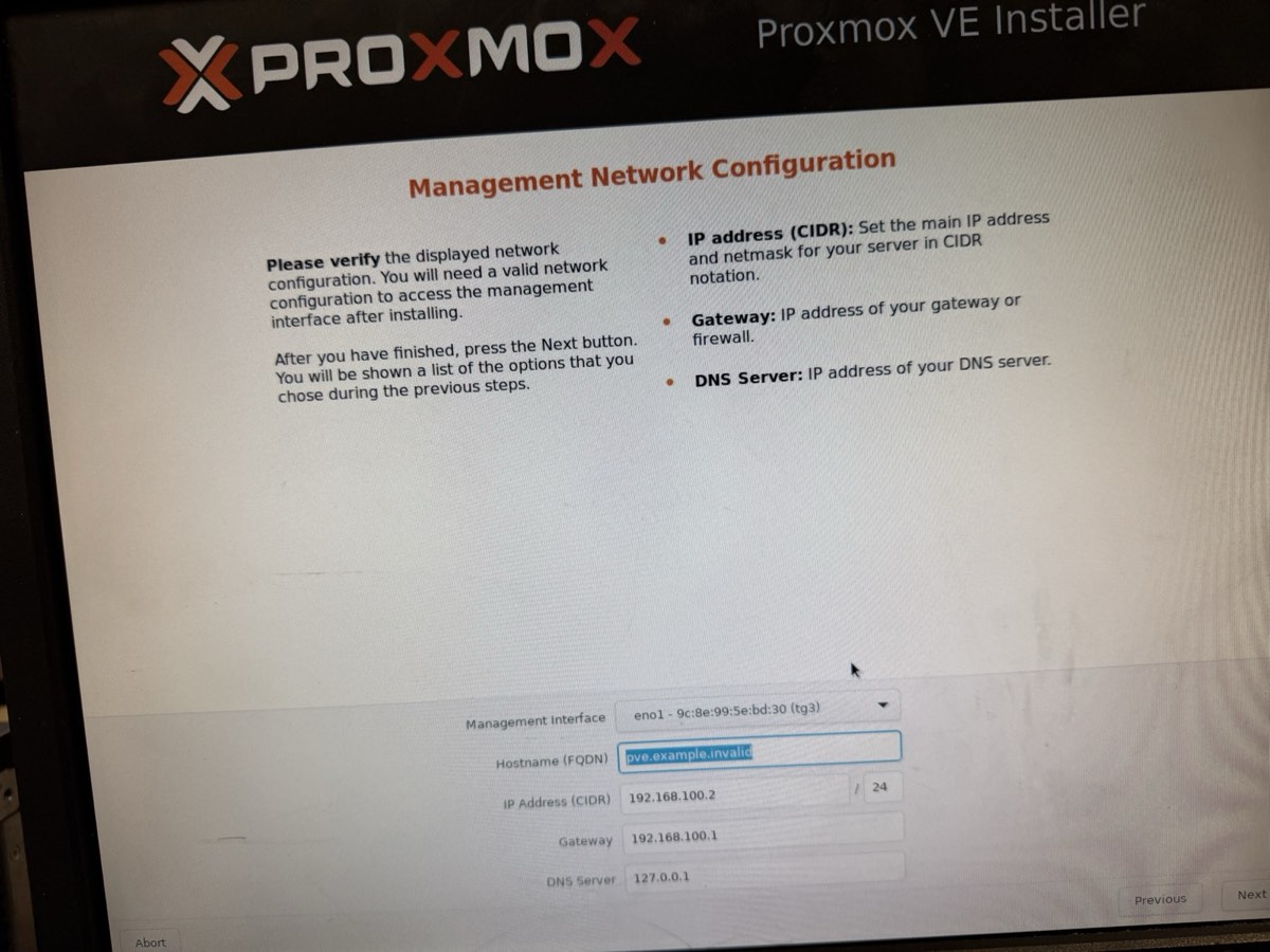 Proxmox network config